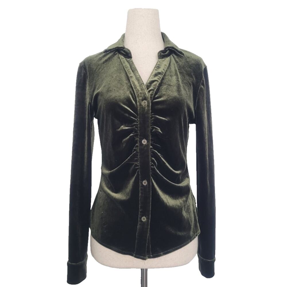 Cider Ruched Velvet Button Up Shirt Size XS Green Forest Fairy Grunge Whimsigoth